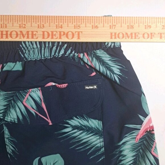 Hurley XL Men's Elastic Waist Dark Blue/Pink Flamingo Swim Trunks Stretch Volley - Picture 10 of 13